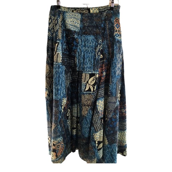 Chicos Long A-Line Skirt Lined Blue Patterned Chicos Size 1 Womens Size M 8 - Picture 2 of 5